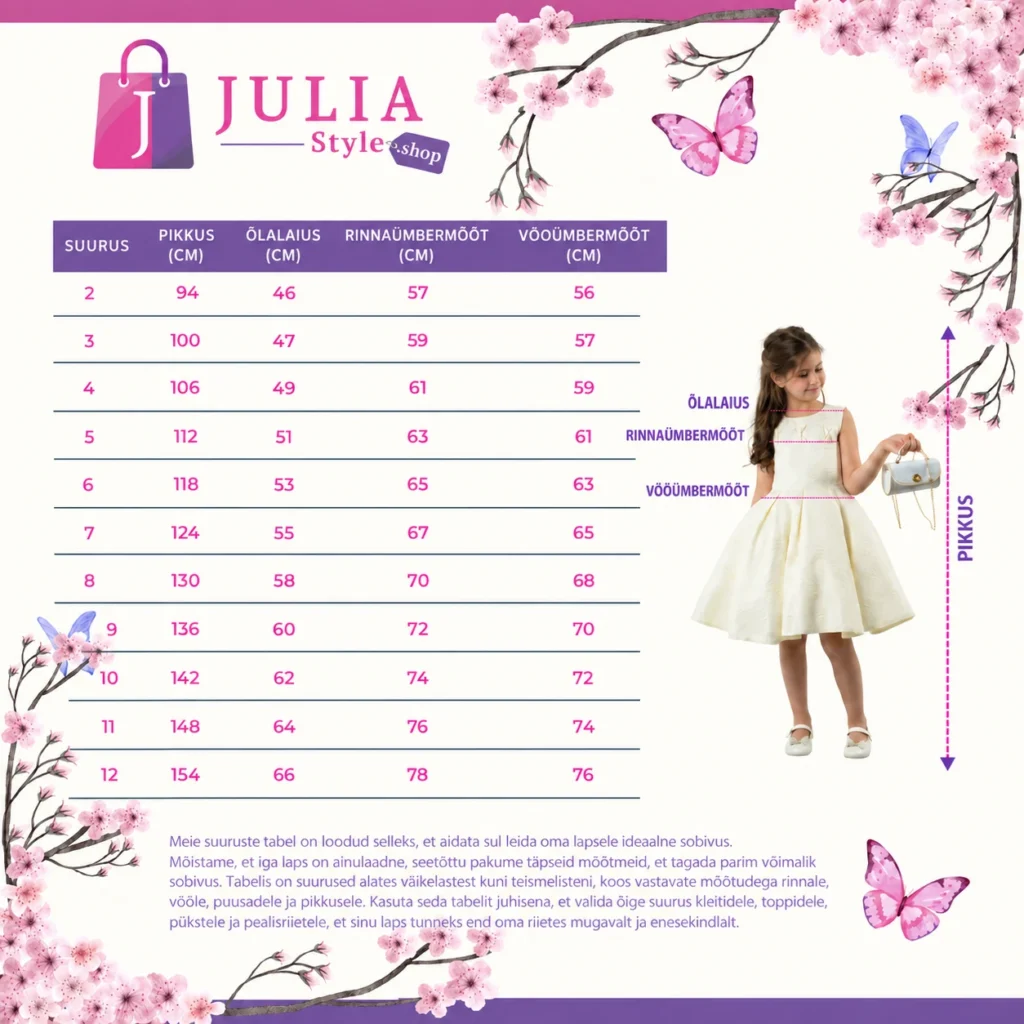 Julia Style suurustabel